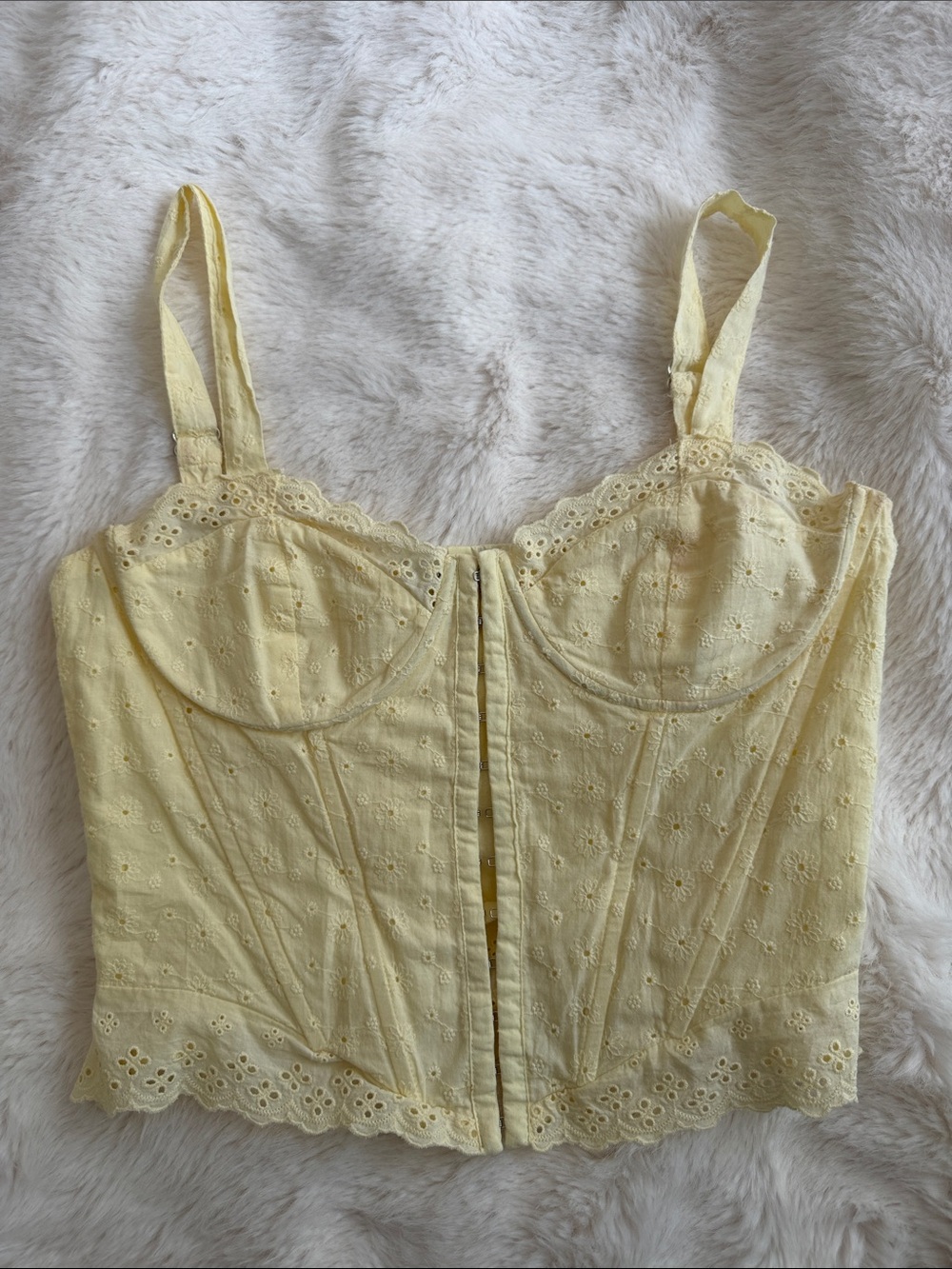 Yellow Eyelet Lace-Trim Bustier Camisole